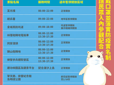 多處景點春節暫停開放