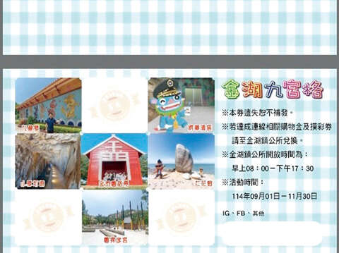 2025金湖九宮格活動六大景點。（金湖鎮公所提供）