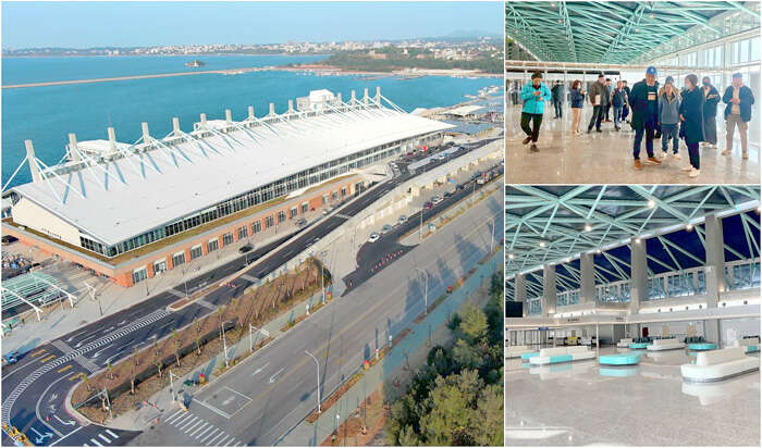 縣府會同交通部航港局辦理金門港旅運中心履勘，經會議評估後調整試營運時程。（縣府提供）