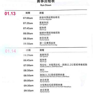2018馬拉松賽事流程表