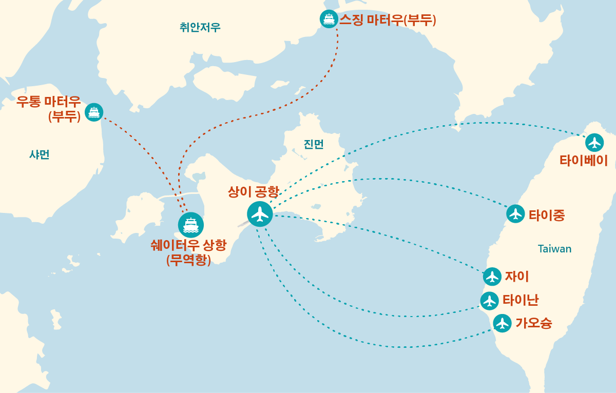 진먼까지의 항공노선도
